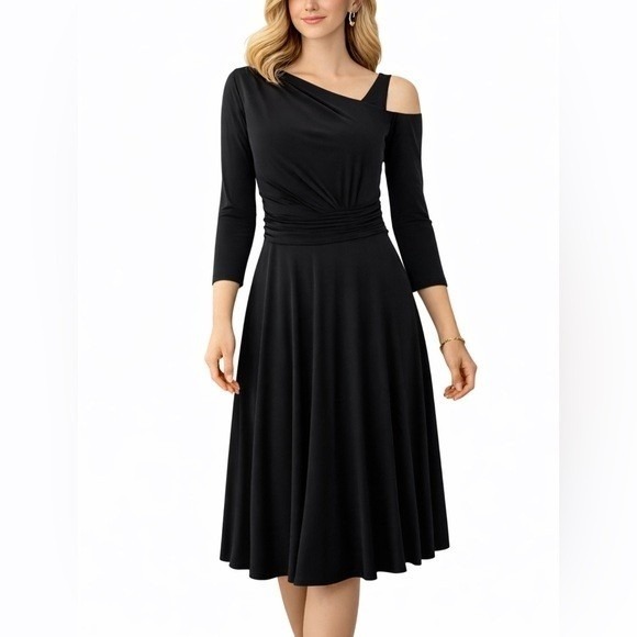 Nue by Shani Dresses & Skirts - NUE by Shani GRAY A Line 3/4 Sleeve Dress Built-in Body Shaper Dress‎ Sz 10 S293